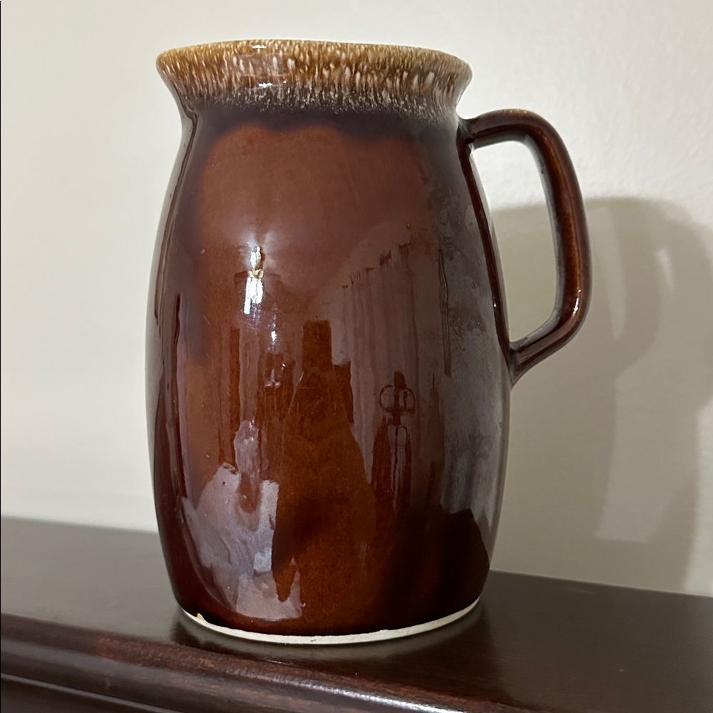 HULL USA Pottery Vintage Brown Tan Drip Design Oven Proof Pitcher